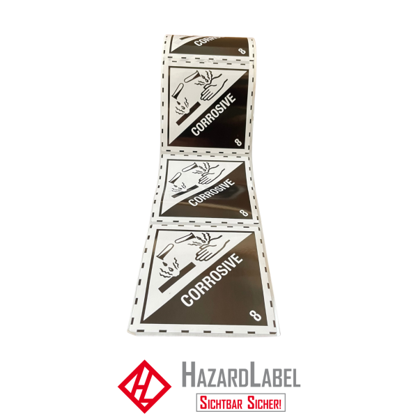 Hazard Label Class 8, 10x10 cm, PE film, CORROSIVE